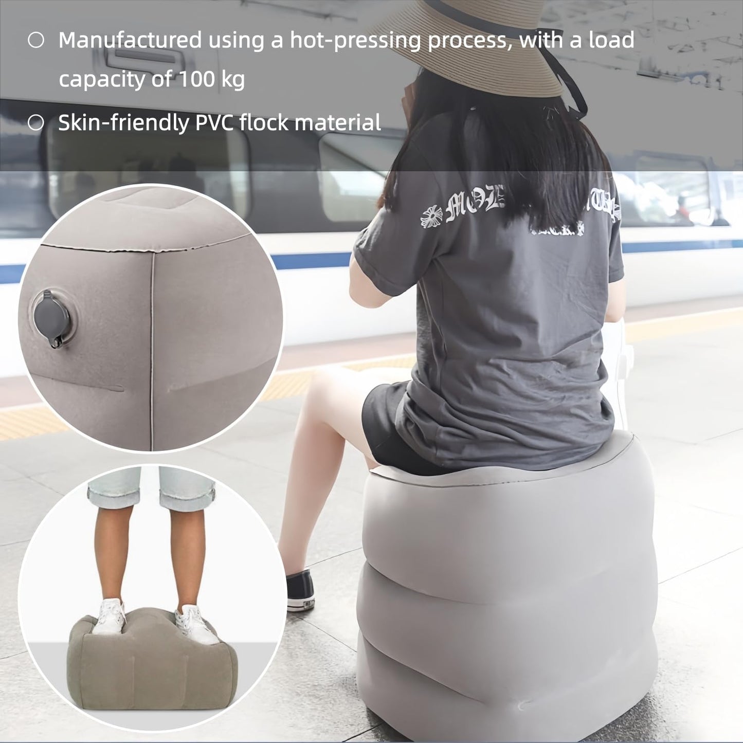 Inflatable Foot Rest Pillow with Fast Air Pump Bag (6s), 450 g Lightweight