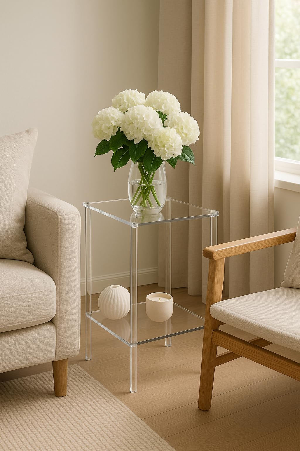 Coolcapis Clear Acrylic Side Table – Small Acrylic End Table, Thin Bedside Night Stand Skinny Living Room Clear Office furniture (Rectangular)