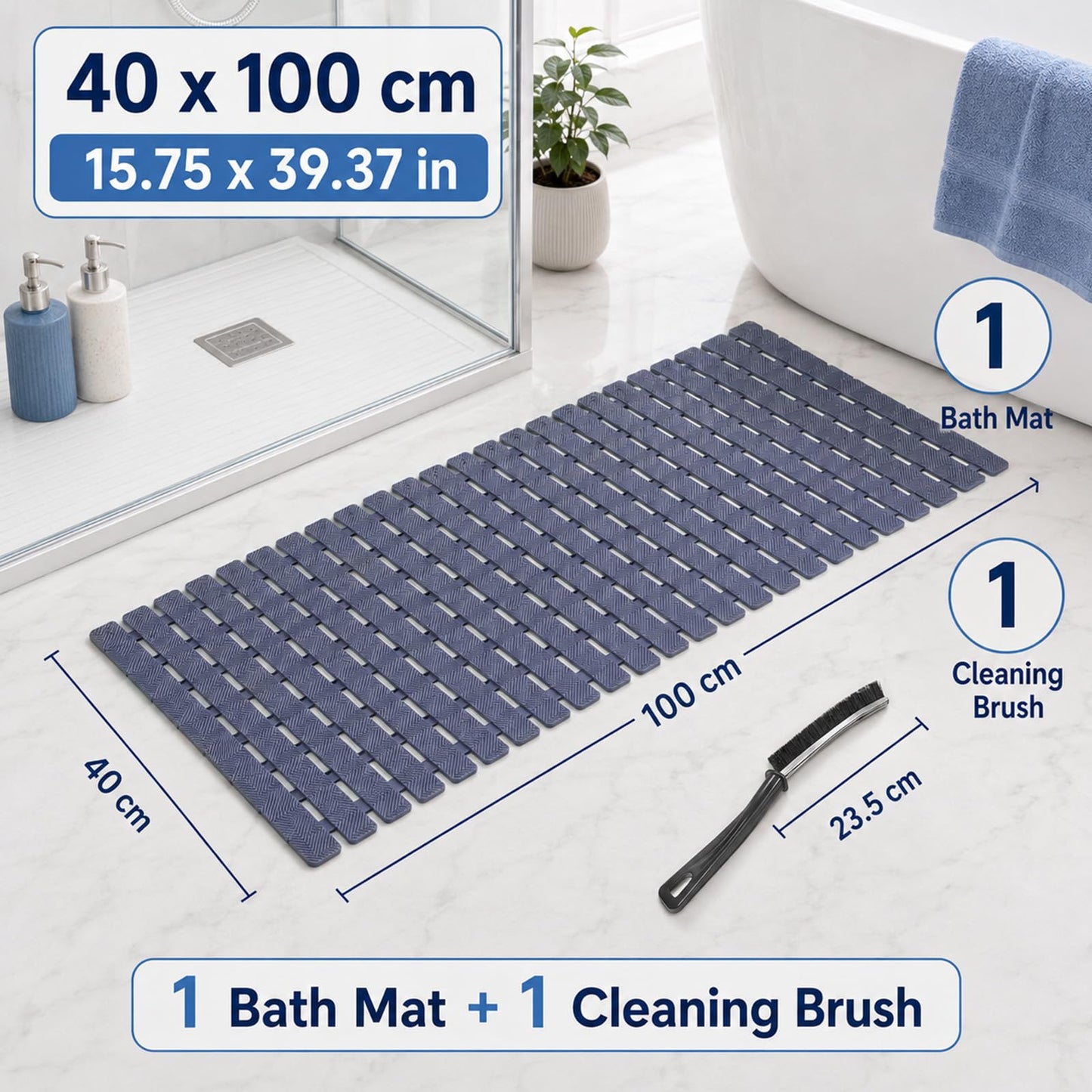 Yuaerbuo Shower Mat Non Slip Anti Mould, 40x100cm Non Slip Bath Mat