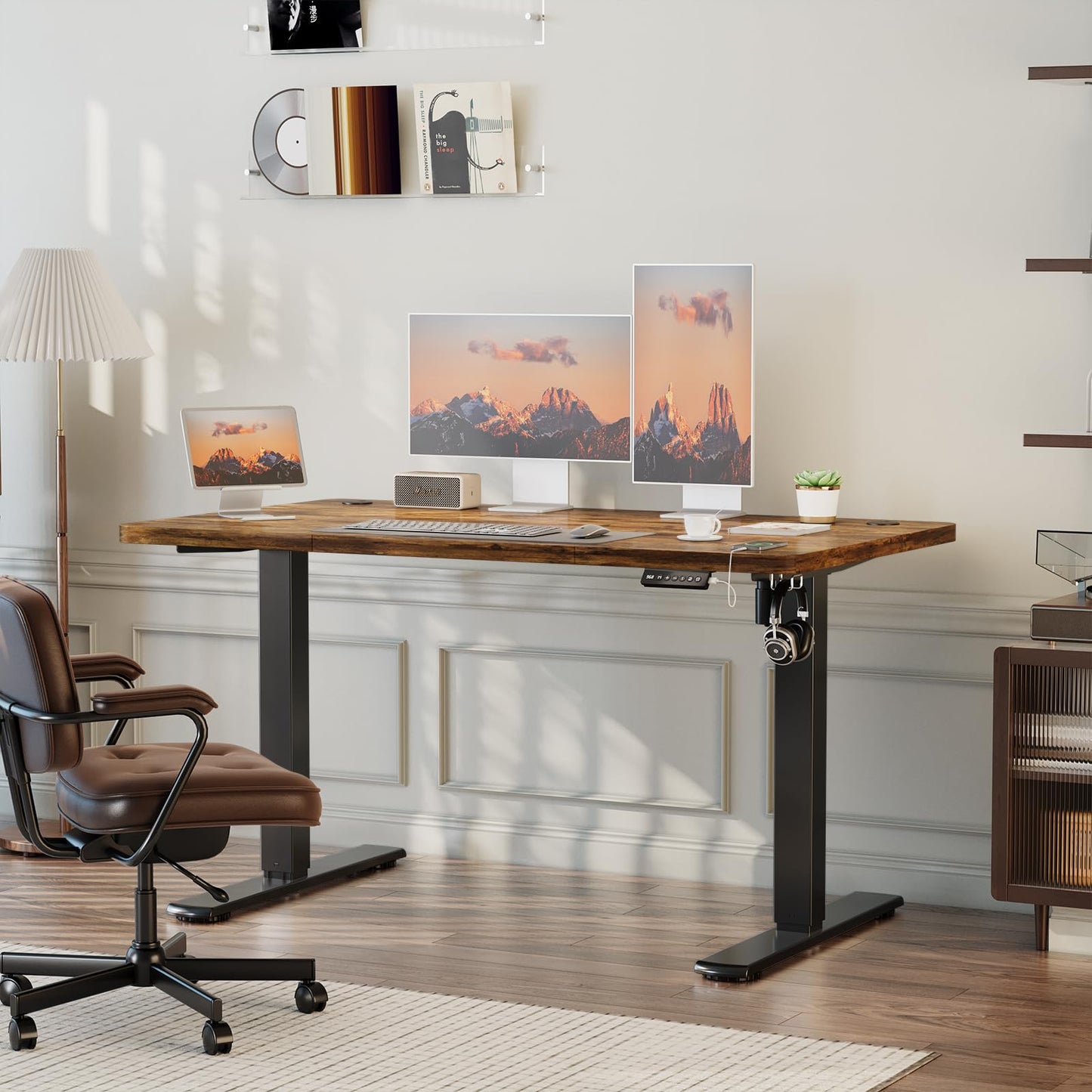 JUMMICO Electric Desk Height Adjustable with USB Charging Port, Height Adjustable Desk, Ergonomic Sit Stand Desks 120 x 60 cm, Brown