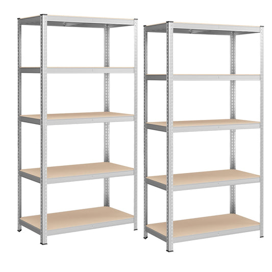 SONGMICS GLR050E02 Set of 2 Heavy Duty Shelving Units, Steel Shelving Unit, 5 Shelves, Screwless for Garage, Warehouse, Utility Room, Load Capacity