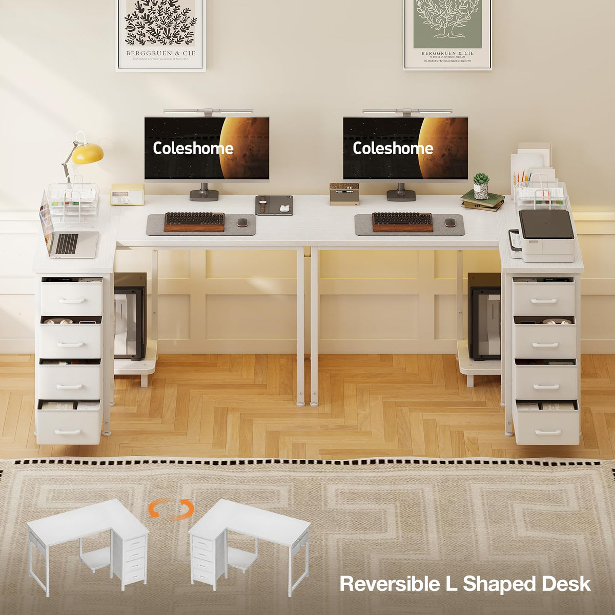 Coleshome Small Corner Desk with Drawers for Home Office, 100x70 cm, White