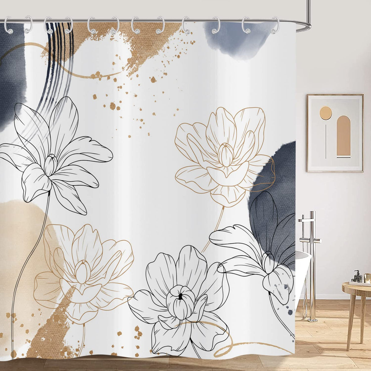 Hnmdmyi Boho Shower Curtain 180x180, Abstract Floral Shower Curtains Mid Century Modern Geometric Minimalist Aesthetic Art Bathroom Curtains