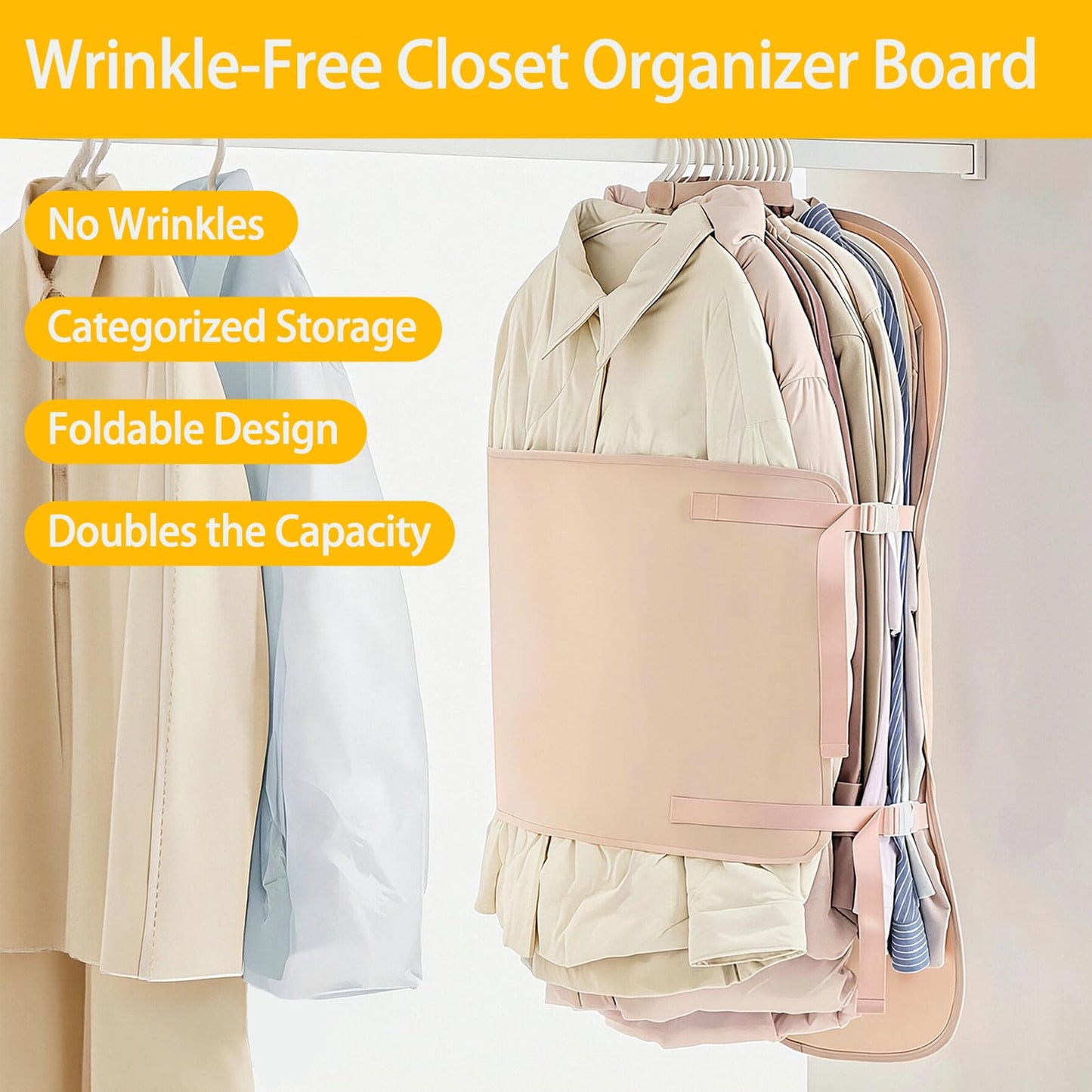 3 PCs Jacket Garment Bag with Self Compression Strap Pink Closet Organiser Space Saver