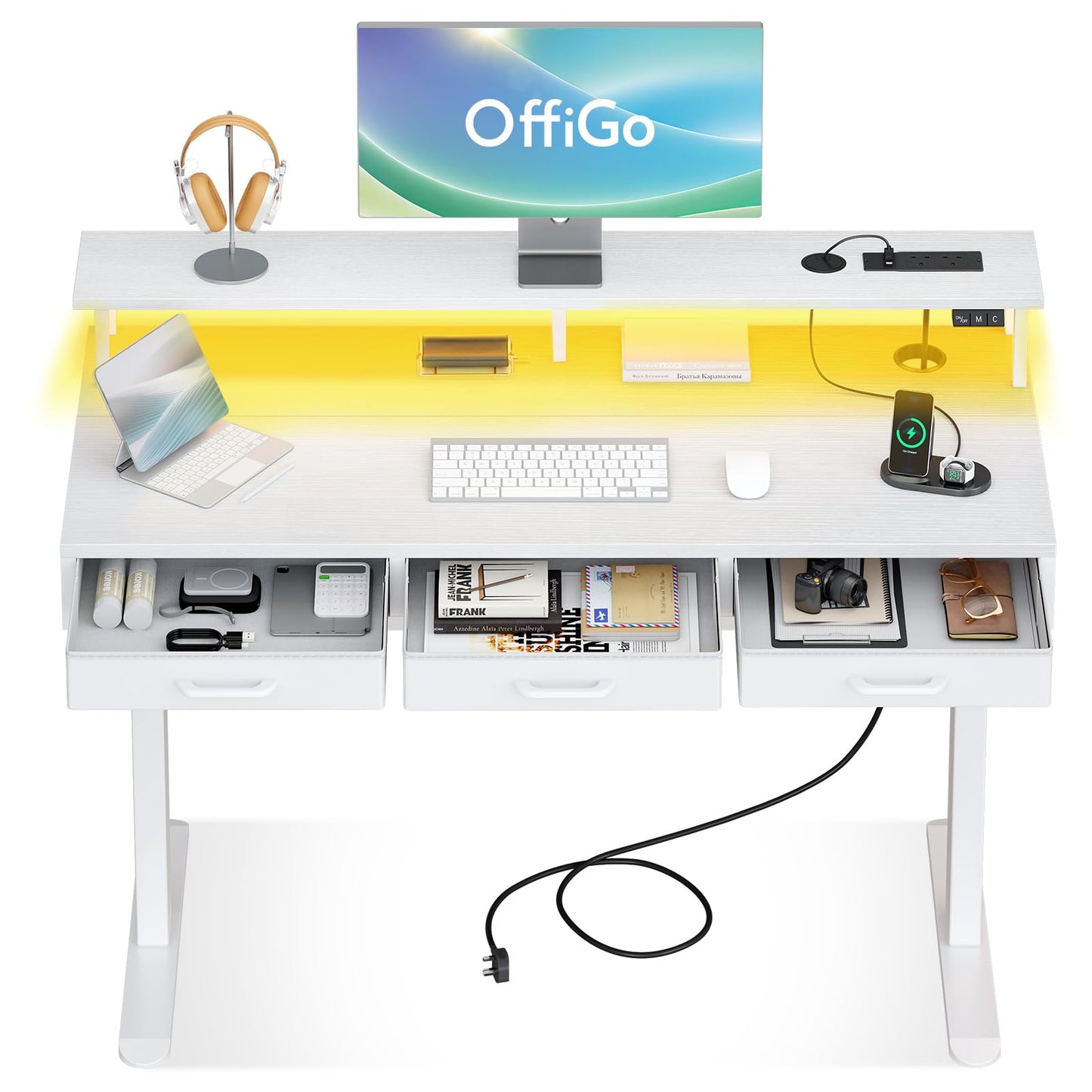 OffiGo Standing Desk with 3 Storage Drawers, 120cm Height Adjustable Desk