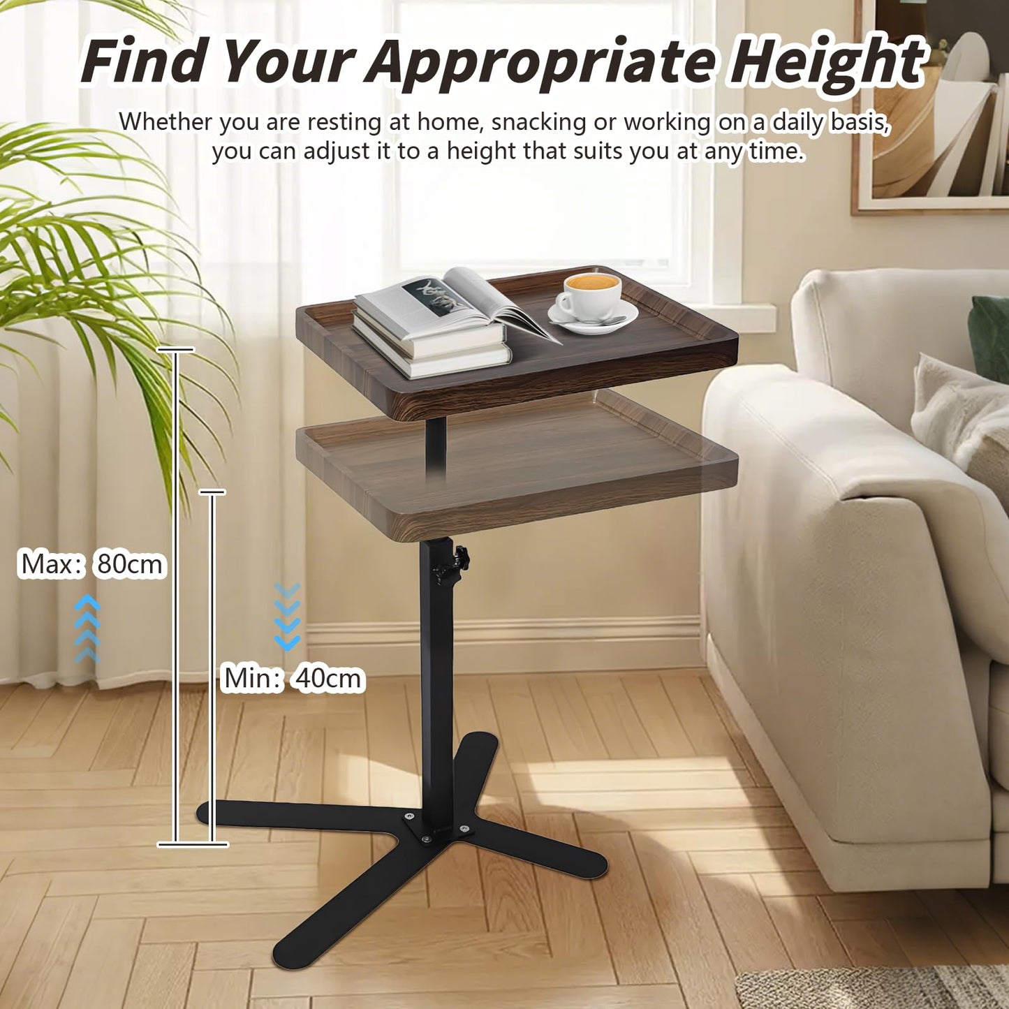 XUDREZ Adjustable X Shaped Side Table with360° Swivel Tabletop, End Table for Living Room Bedroom Sofa Bathtub Bedside Nursing