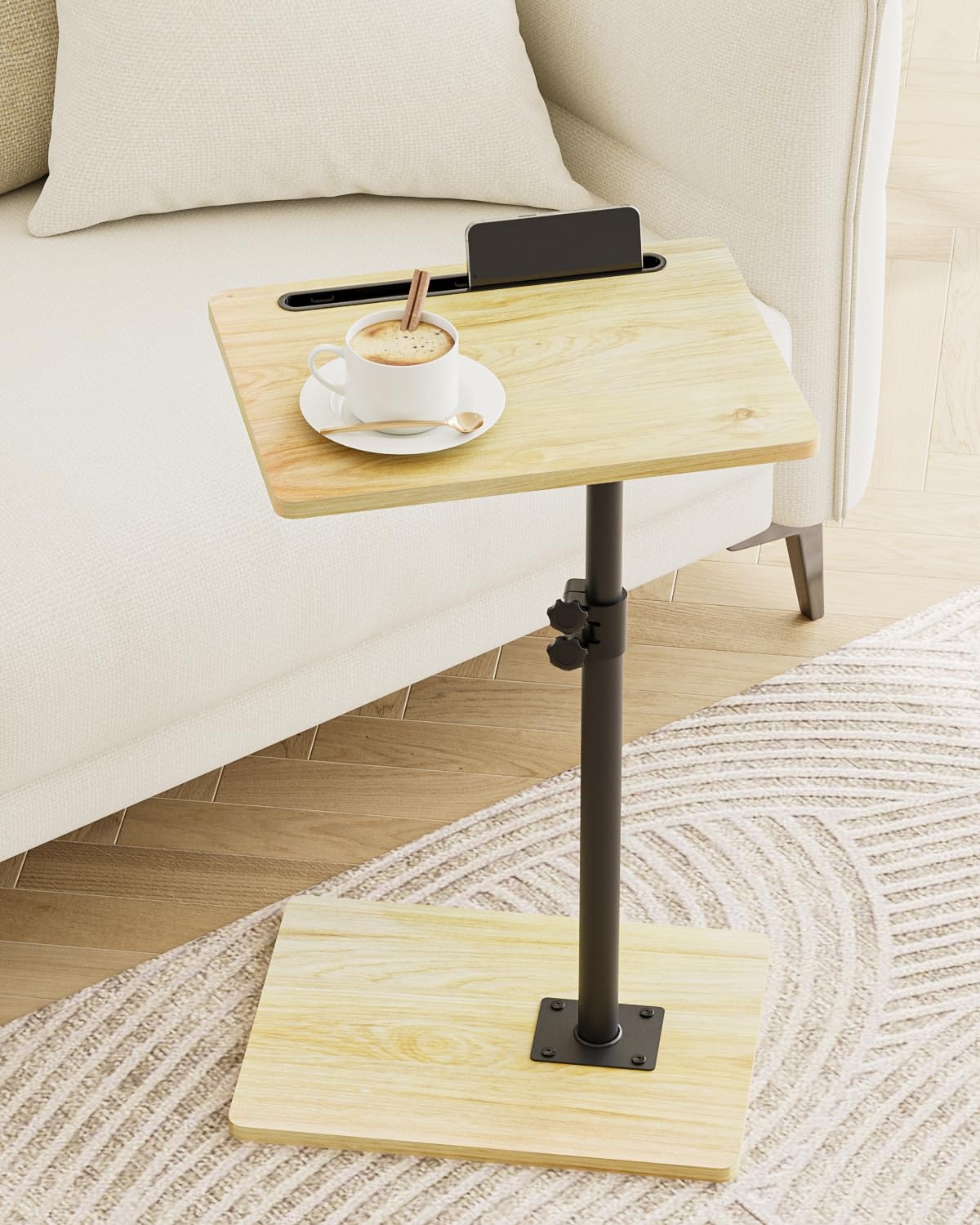 Apetaccat Side Table, C-Shaped Adjustable Sofa Table, 360°Swivel Coffee Tables,40x30x(45-83) cm,Small End Tables Bedside for Living Room