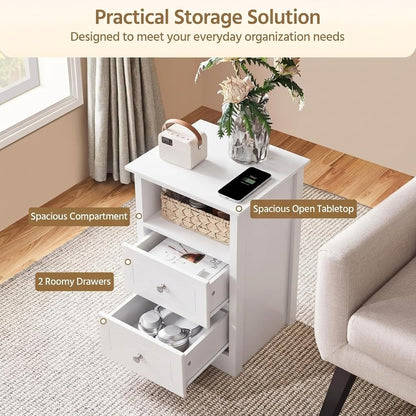 Yaheetech Set of 2 Bedside Tables with 2 Drawers and Open Shelf, White
