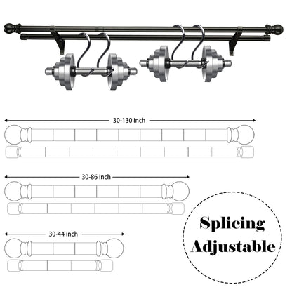 Harrms Double Curtain Pole for Eyelet Curtains - Black, Extendable Metal Rod 76-368cm - Room Darkening for Blackout and Voile Curtains