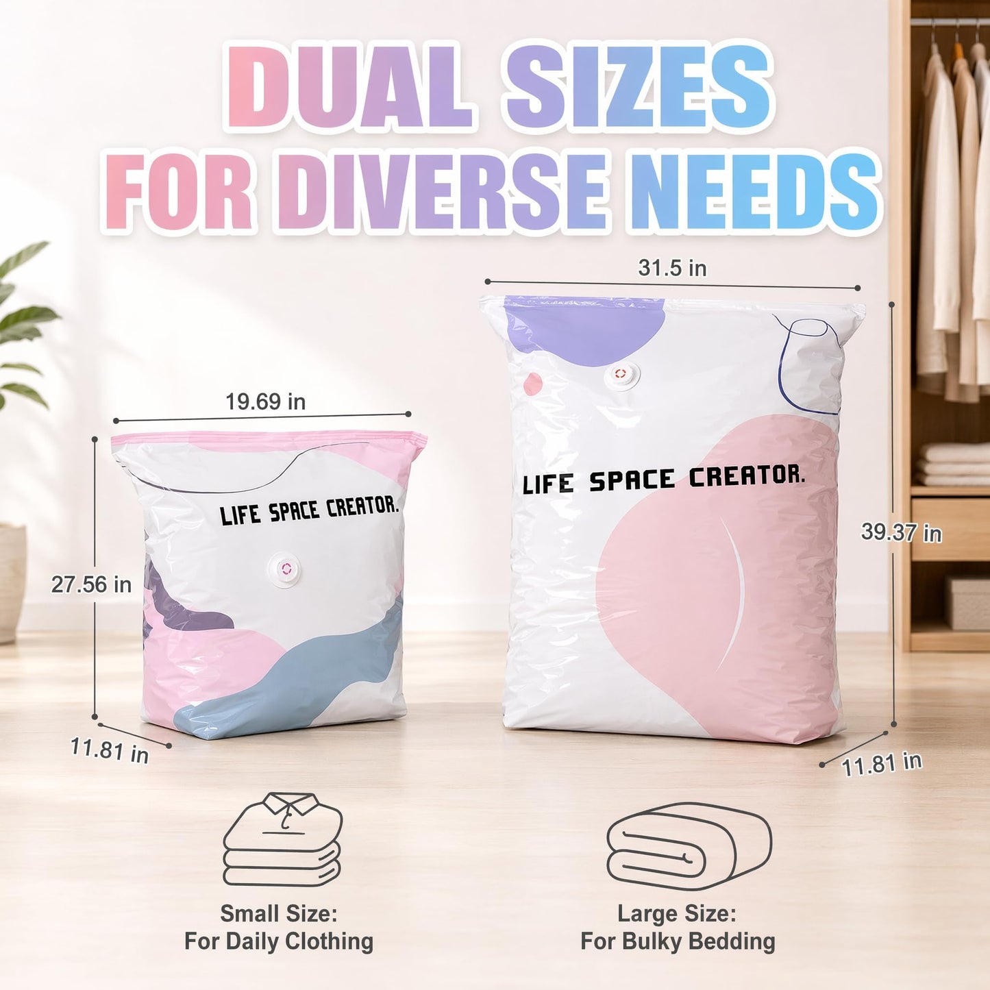 No Pump Vacuum Storage Bags, 4PCS 3D Vacuum Storage Bags
