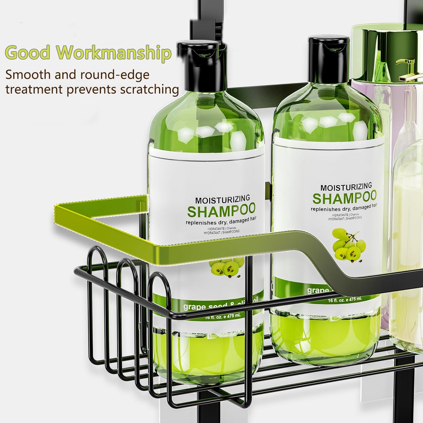 FOXWHALE Hanging Shower Shelf with Shaving Stand & Soap Holder and Hooks, No Drilling Shower Shelf for Glass Door, Black Hanging Shelf Shower