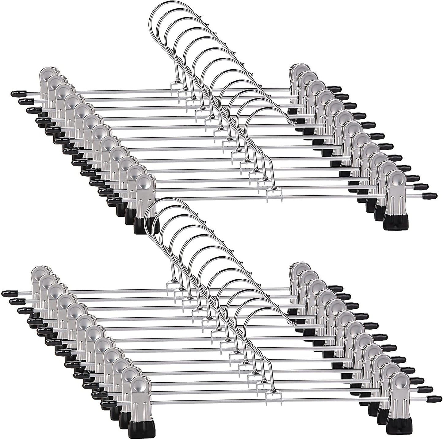 Trouser Hanger, 10Pack Pant Hangers Space Saving Skirt Hangers with Clips Adjustable Non-Slip Coat Hanger Heavy Duty Chrome Clothes Hook