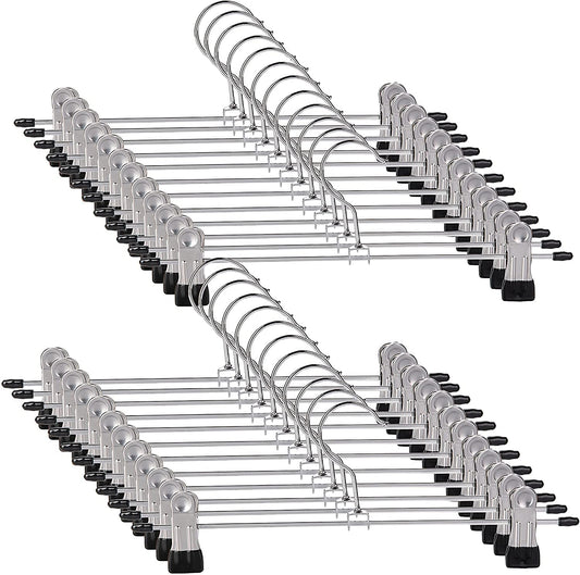 Trouser Hanger, 10Pack Pant Hangers Space Saving Skirt Hangers with Clips Adjustable Non-Slip Coat Hanger Heavy Duty Chrome Clothes Hook