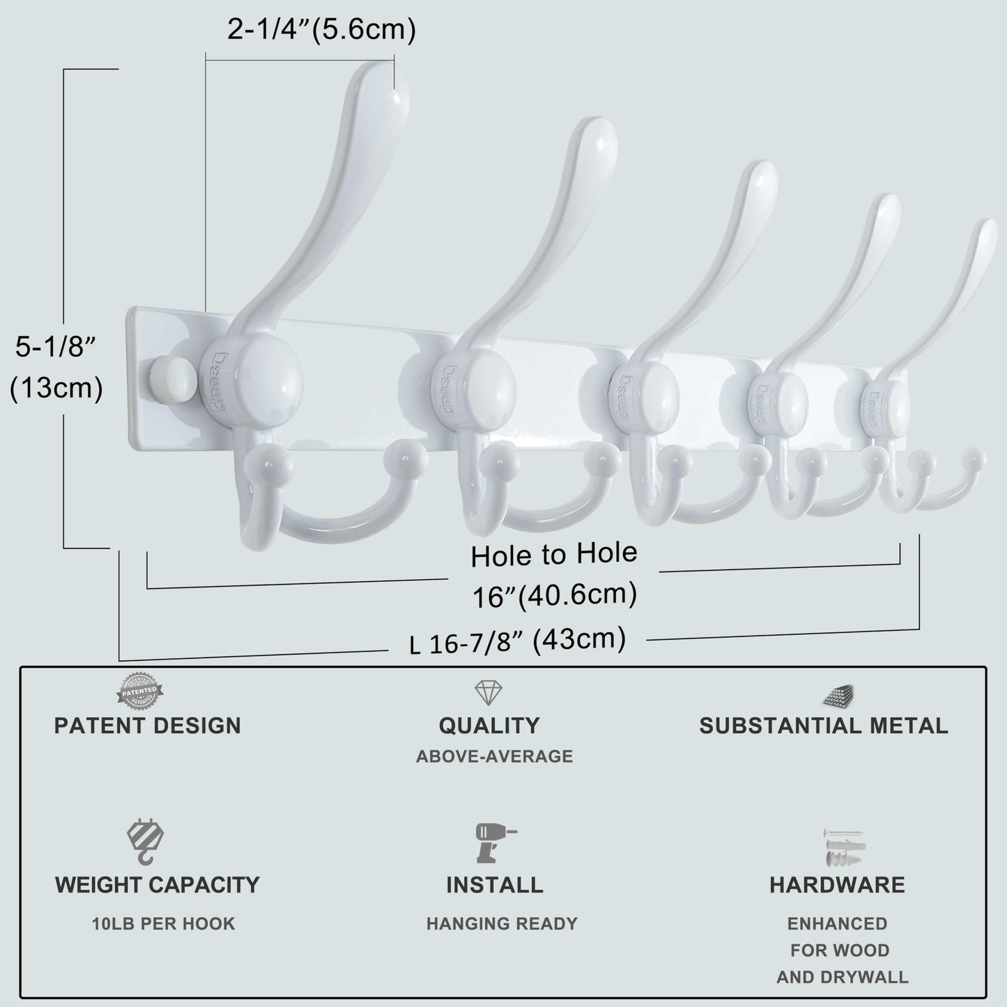 Dseap Coat Rack Wall Mount, Heavy Duty 2.5mm Base vs Flimsy 1mm, Double-Thick Solid Anti-Snap Hooks