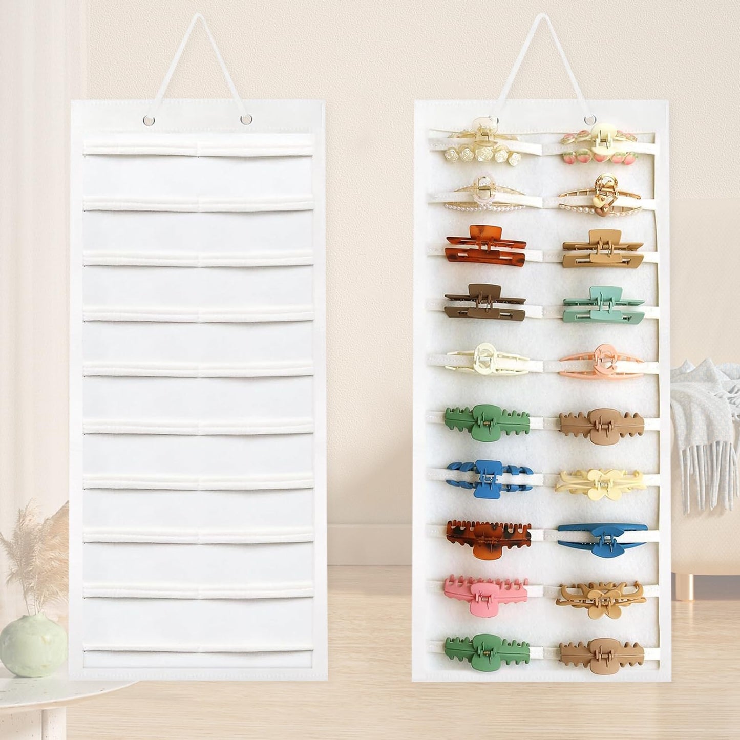 CZMTBO Hanging Claw Clip Organiser, 80 x 35cm Wall-Mounted Hair Clip Holder Hanging Hair Bow Organizer Hair Accessories Storage Display Headband