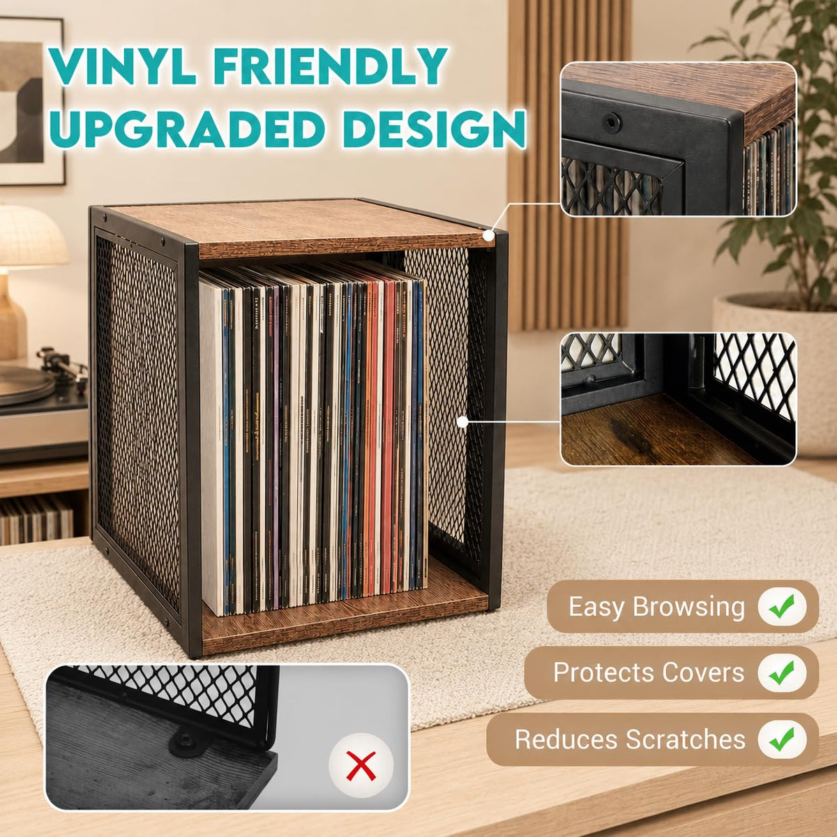 ZOESTORAGE Vinyl Records Storage Stand, Rustic Brown