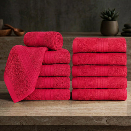 Ample Decor Cotton Washcloths Set of 10, 30 X 30 CM, 100% Cotton Premium Quality Flannel Face Cloths – Highly Absorbent Fingertip Towels – Red