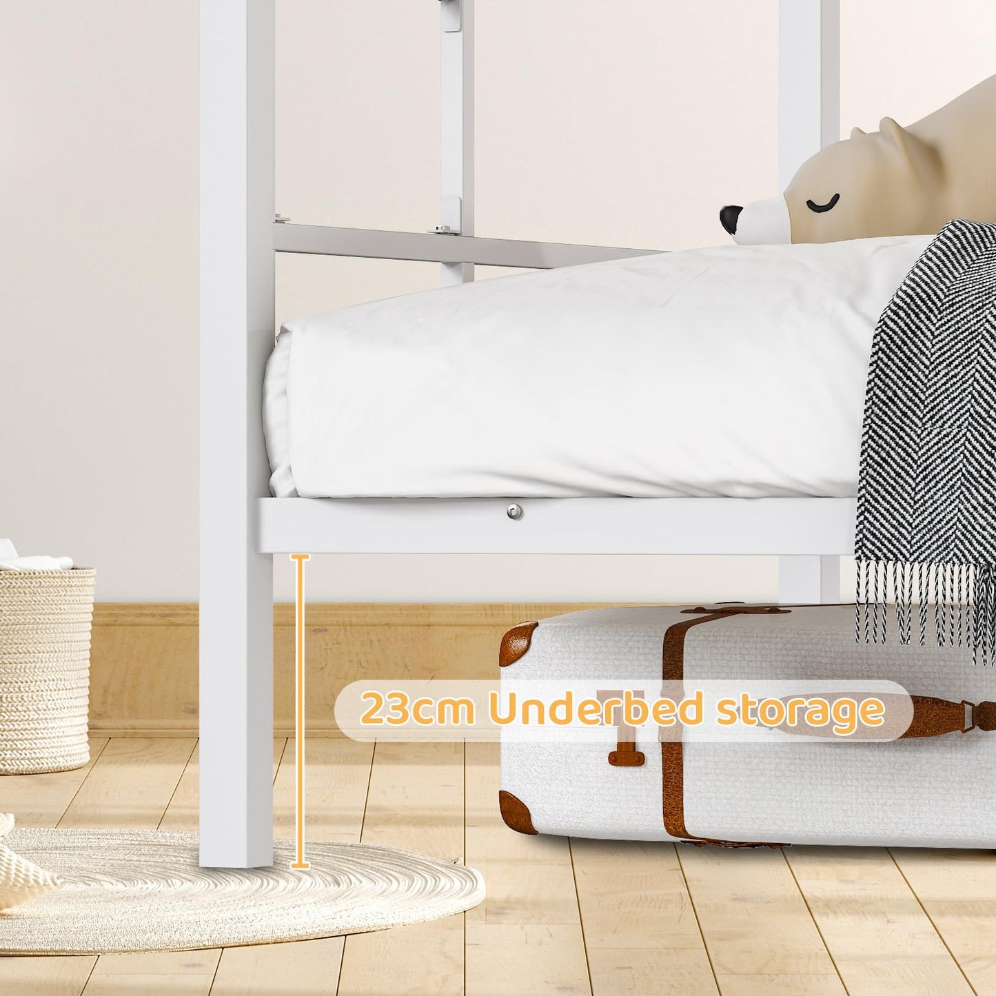 Bonnlo Metal Bunk Bed, Single over Single Loft Bed Frame with 38cm High Full-Length Guardrail & Non-Slip Ladder, Space-Saving Twin Over Twin Bunk Bed