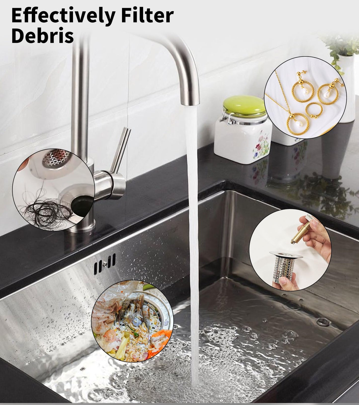 Pack of 2 Stainless Steel Pop Up Drain Strainer, Sink Plug, Sink Plug, Drain Strainer