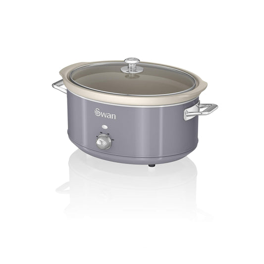 Swan SF17031GRN Retro Slow Cooker with 3 Temperature Settings, Keep Warm Function, 6.5L, 320W, Retro Grey