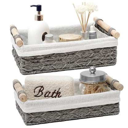 DUOER Storage Basket Wicker Baskets for Organizing Storage Bins for Countertop Toilet Paper Storage Basket for Toilet Tank Top Set of 2,Grey