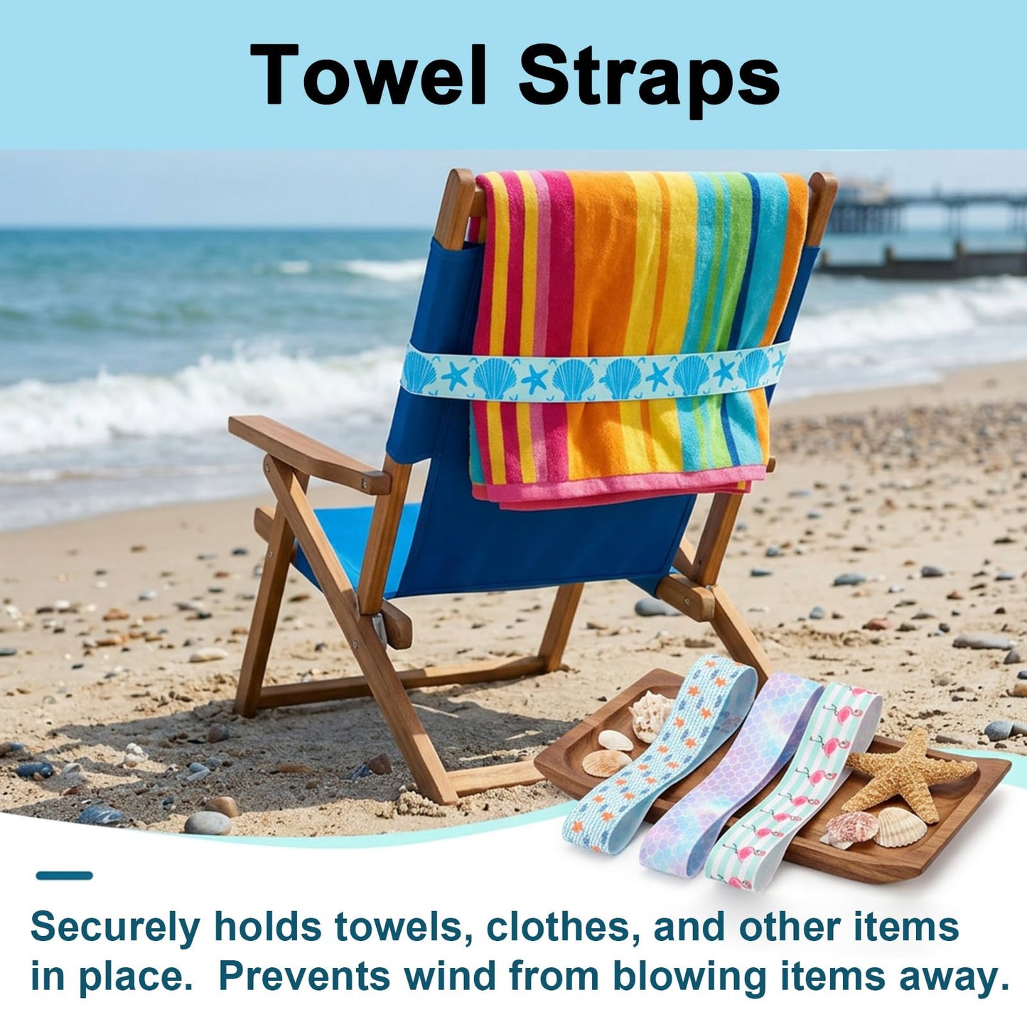 RTDHO 4Pcs Beach Towel Bands for Sun Loungers,40x4.5cm Elastic Sunbed Strap