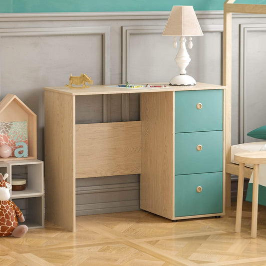 Junior Vida Neptune 3 Drawer Desk Computer Dressing Table PC/Laptop Home Study Workstation Children Kids Furniture Blue & Oak