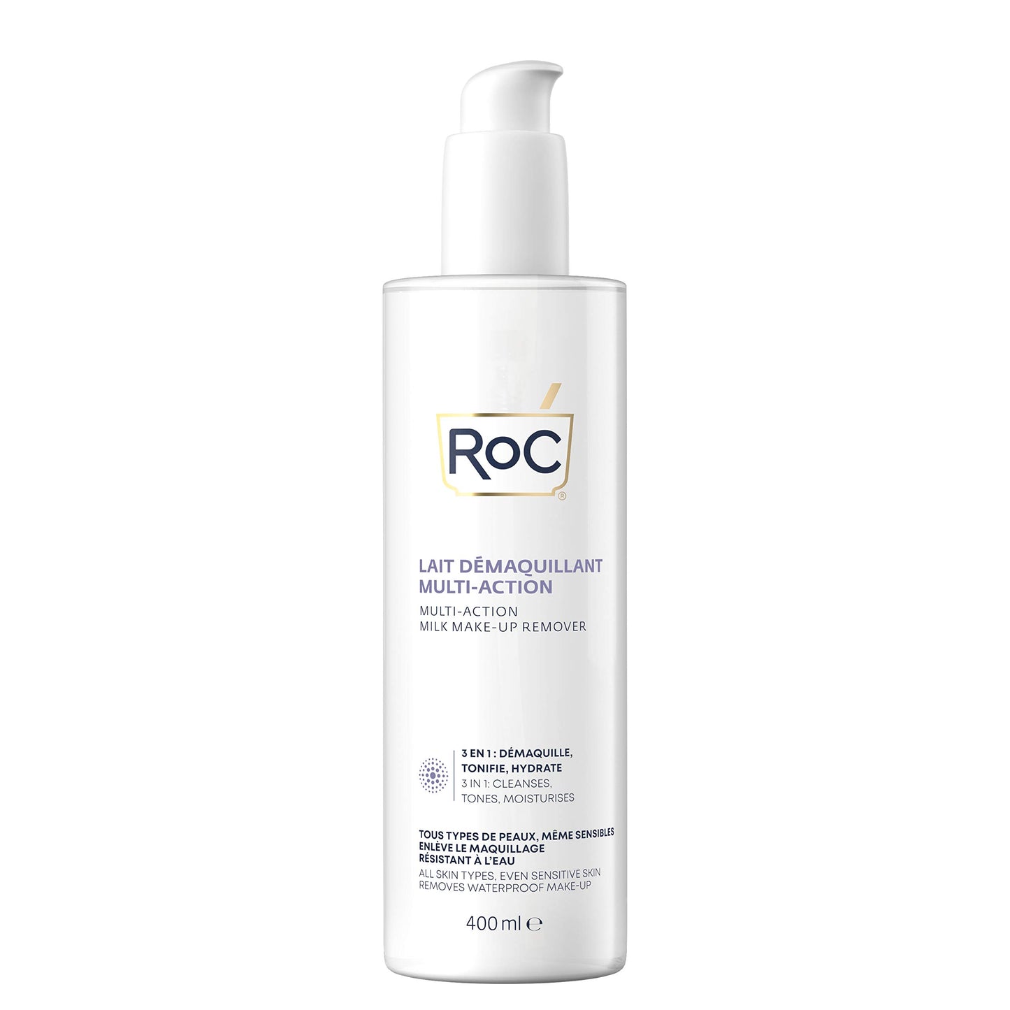 ROC - 3-in-1 Milk Makeup Remover - Effective Makeup Removal - 24-Hour Moisturising Remover - Removes Waterproof Makeup - Skin Toning Solution -