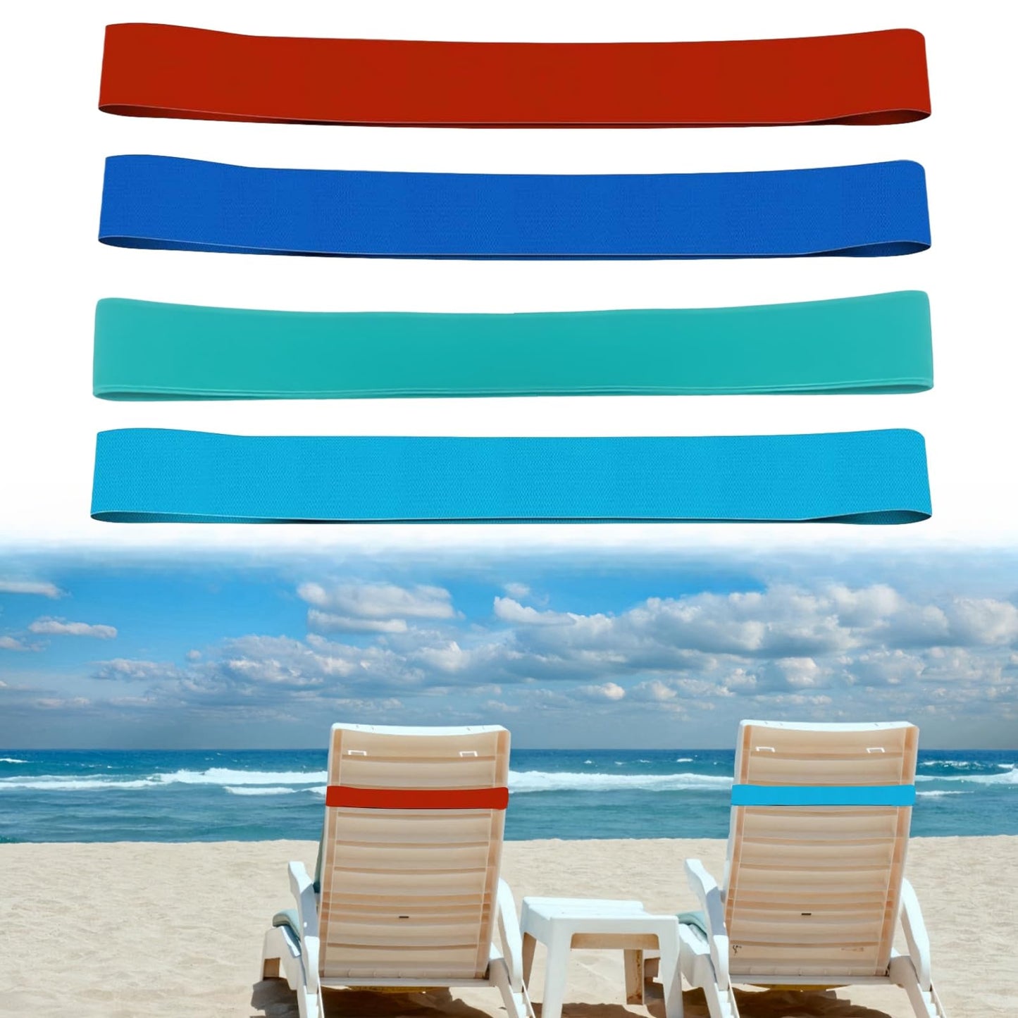 4 Pack Towel Bands, Beach Towel Clips for Pool & Cruise Chairs Elastic Sunbed Towel Craber Windproof Towel Holder Strap for Beach Chair