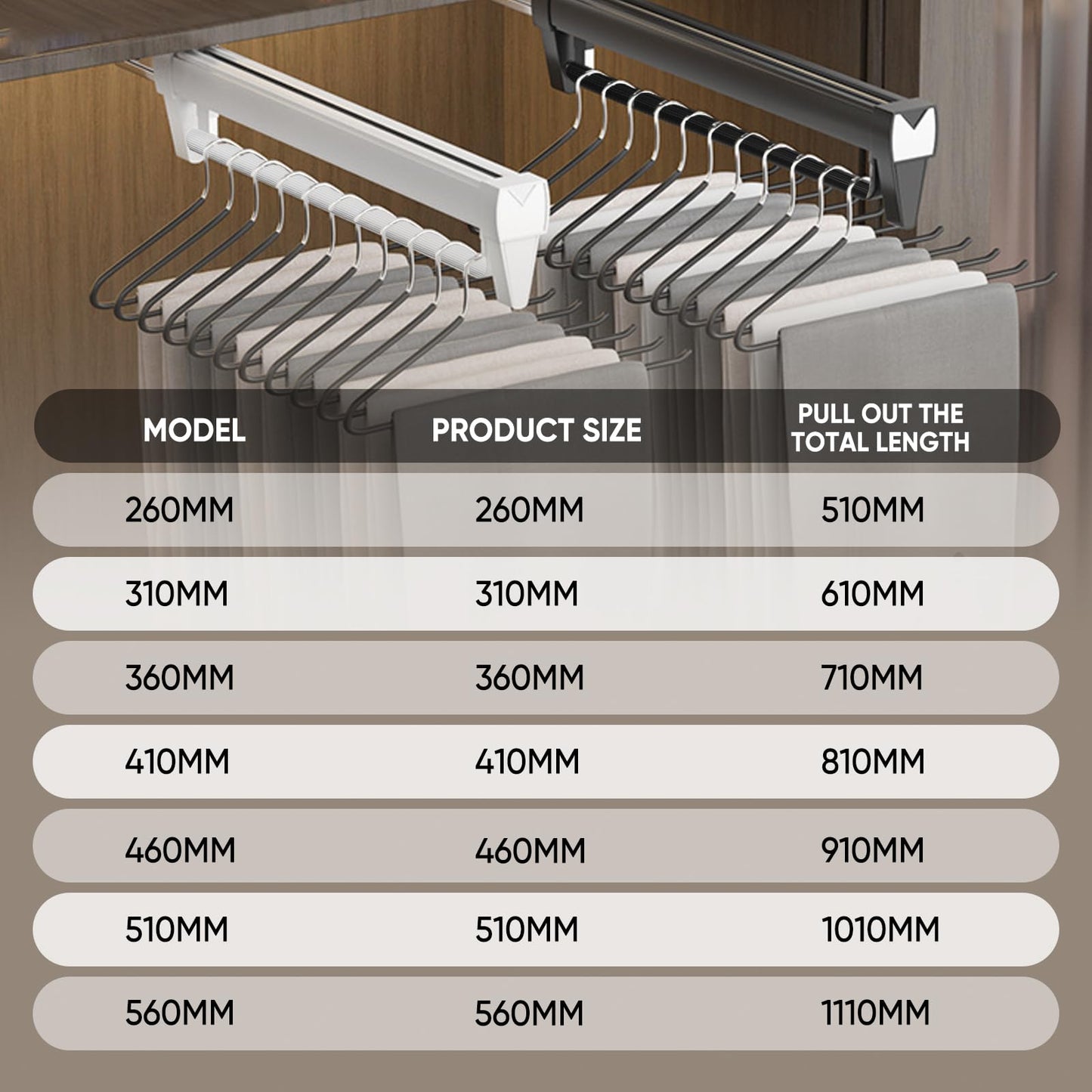Pull Out Clothes Rail,Wardrobe Pull Out Clothes Rail (26-61CM) Steel Adjustable Clothe Rails For Trousers Clothing Storage, Space Saving (36CM)