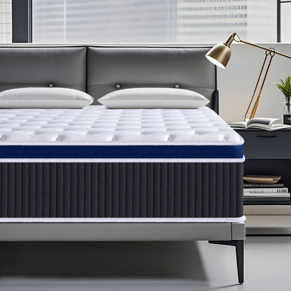 SEZMOONSI 4FT6 Double Mattress, 9.1 Inch Gel Memory Foam Hybrid Mattress, Pocket Sprung Orthopedic Support, Breathable Cover, 100-Night Trial