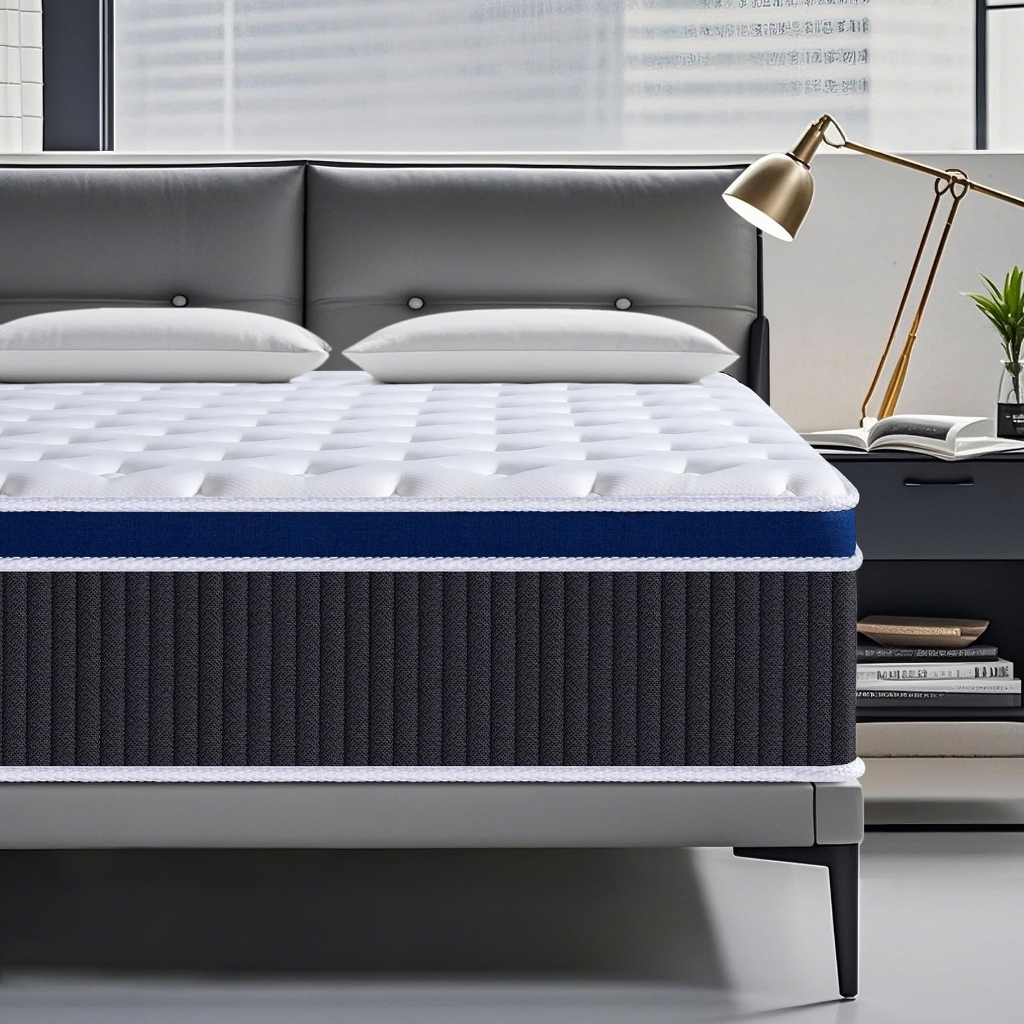 SEZMOONSI 4FT6 Double Mattresses, 10.6 Inch Gel Memory Foam Pocket Sprung Mattress Double Size for Pressure & Back Pain Relief