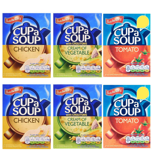 Bachelors Instant Cup A Soup Selection Tomato, Cream of Vegetable, Chicken Flavours 6 Boxes