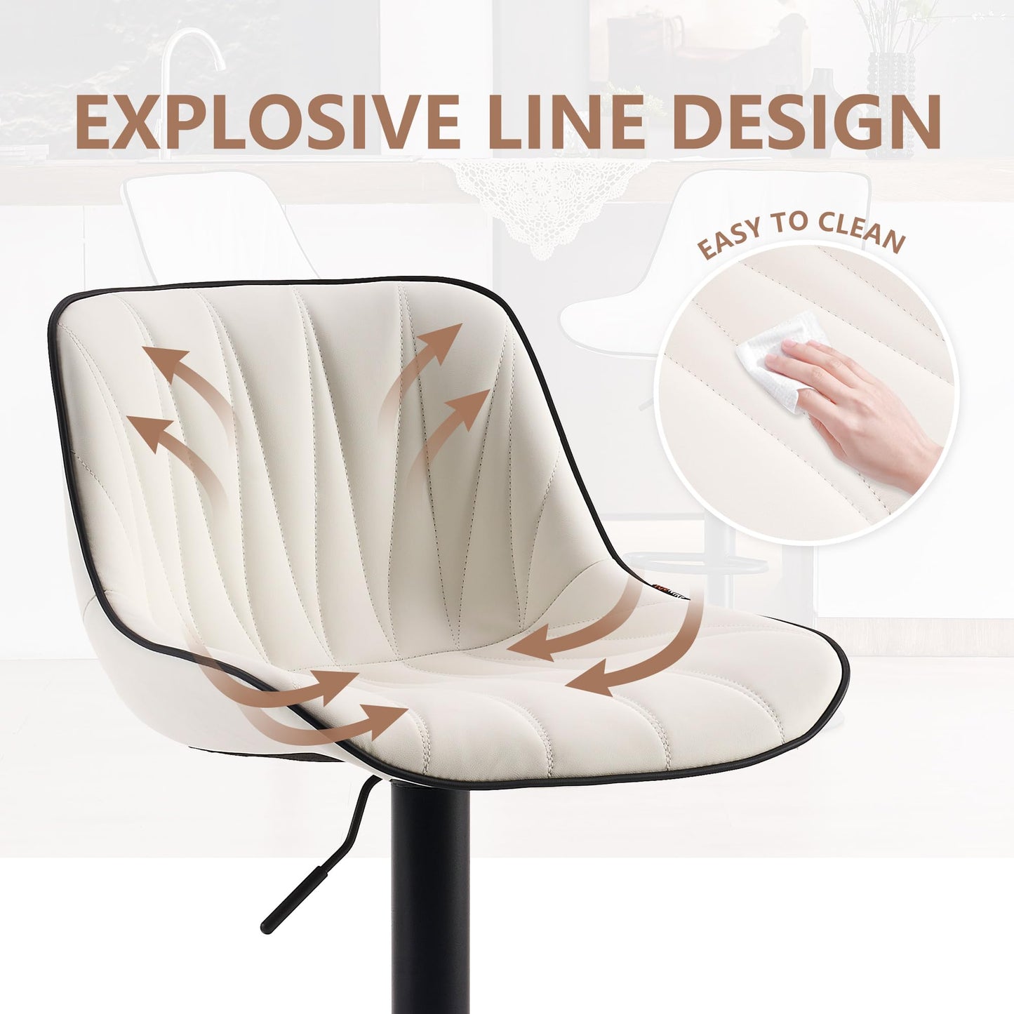 YOUNIKE Bar Stools Set of 2, Swivel Tall Barstools with Back, Adjustable Height Faux Leather Upholstered Modern Counter Height Bar Chairs, White