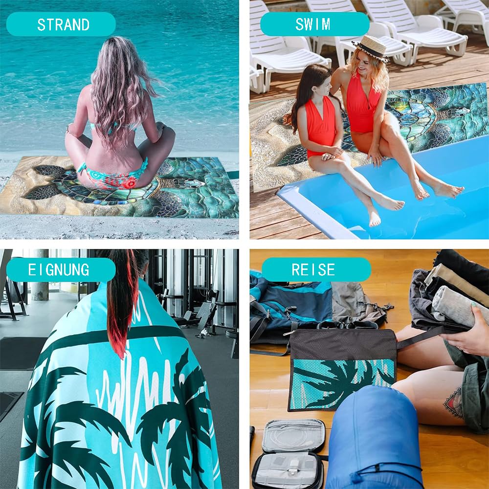 Microfibre Beach Towel 71"X32" Quick Dry Lightweight 2 Pcs Sand Free Extra Large Thin Towels Travel Essentials For Adults Womens Swim Bath