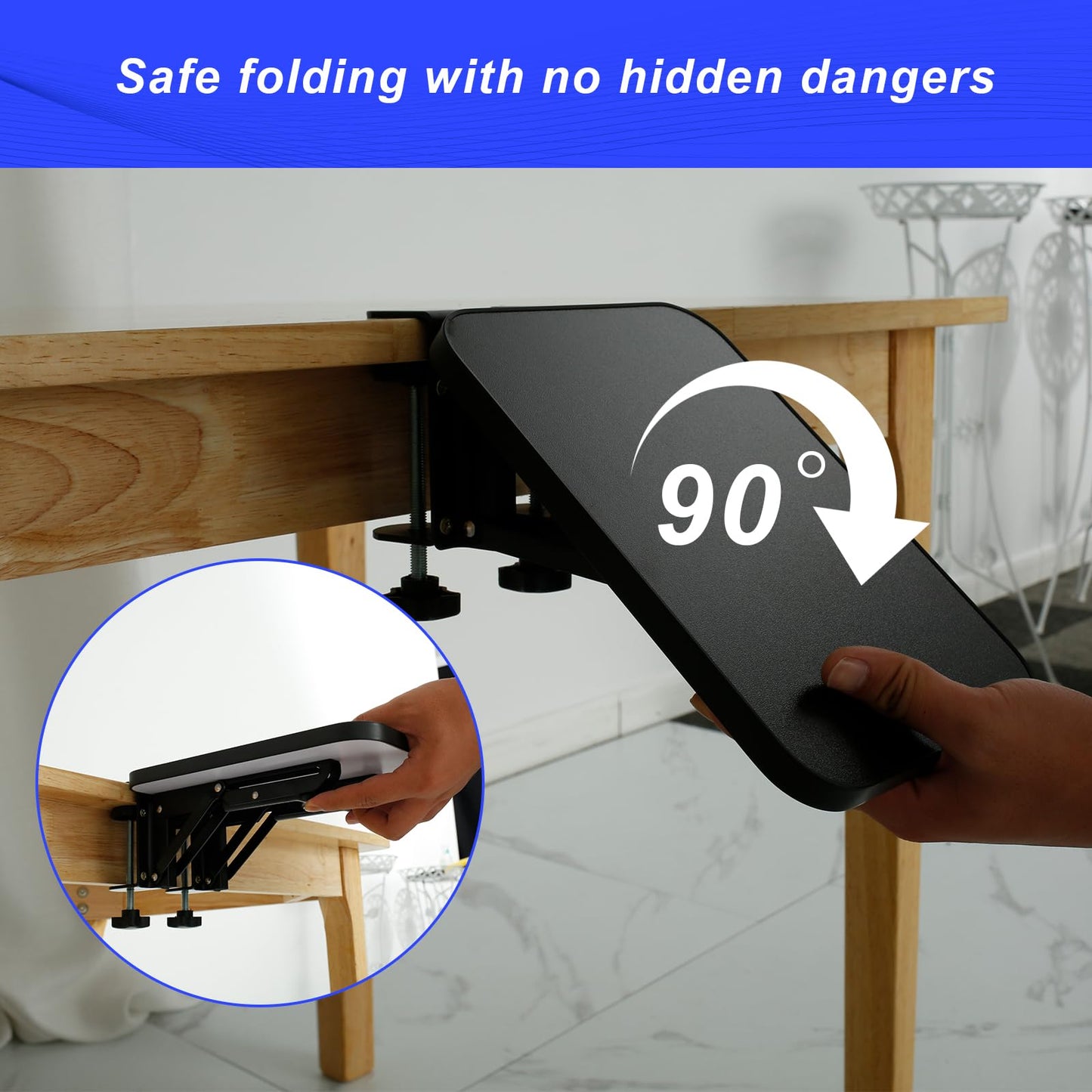 shaojian Desk Extender Tray 25x17.5cm Ergonomics Desk Arm Rest 90° Foldable Computer Keyboard Tray Clamp On Desk