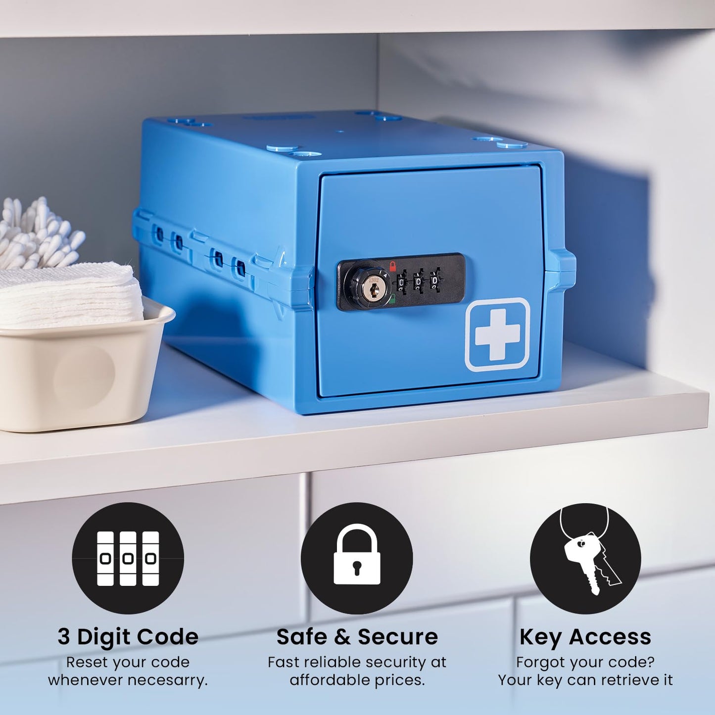 Lockabox Mini Plus™ | Medicine Storage Box | Lockable Box with Combination Lock & Access Key (3L) | Mini Medical Lock Box Storage for Tablets