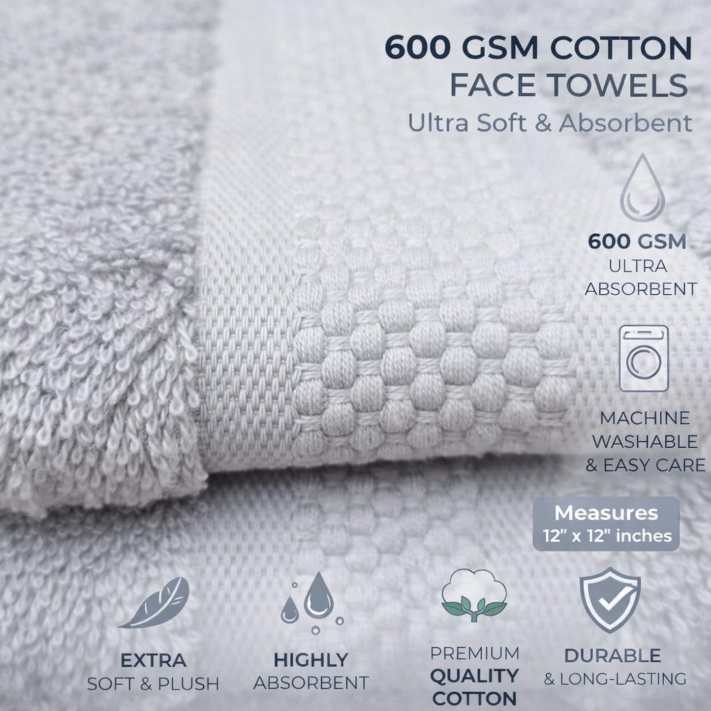 Sue Rossi Face Cloths Pack of 4, Turkish Combed Cotton, 30cm x 30cm, Soft, Absorbent & Quick Dry Wash Cloth Flannels Set Of Bathroom Towels