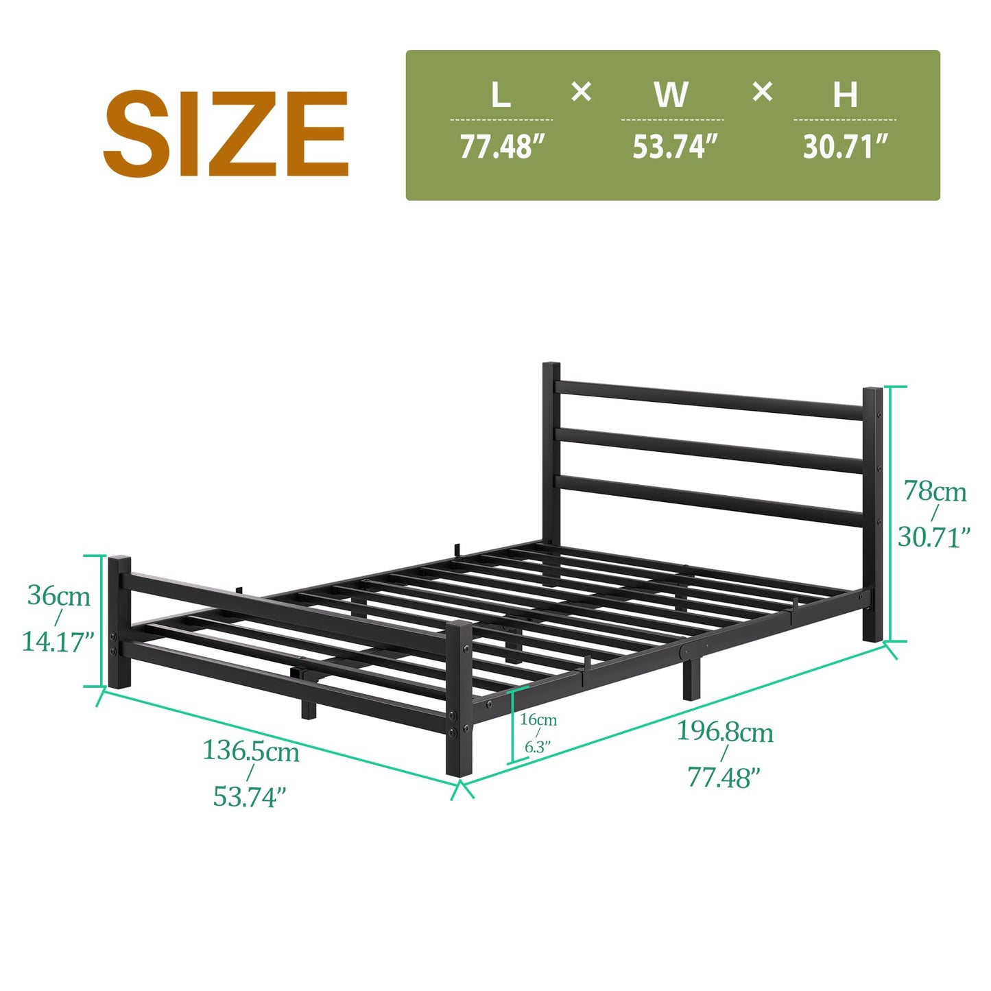 HOMERECOMMEND Double Bed Frame With Headboard,4ft6 Floor Bed Frame,Black