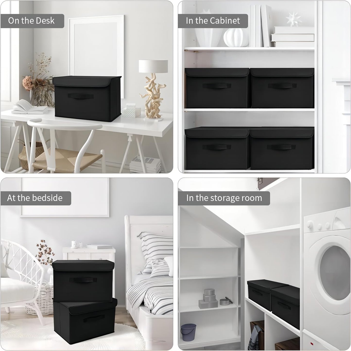 Homsorout Foldable Storage Boxes with Lids - Wardrobe Organiser Bin with Handle Fabric Basket Containers for Clothes, Book, Shelf, Office