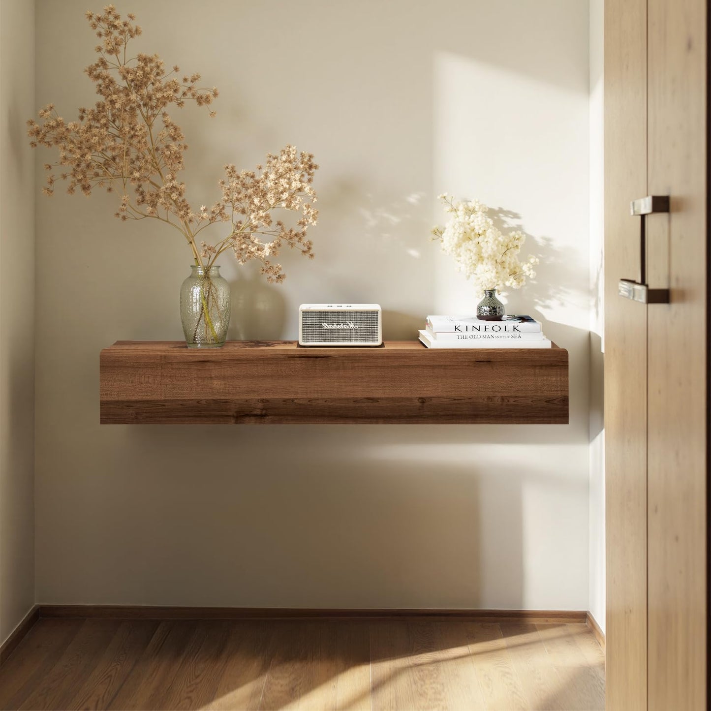 Pmnianhua Floating Solid Wood Console Table, Wall Mounted Narrow Entryway Table with Storage Shelf