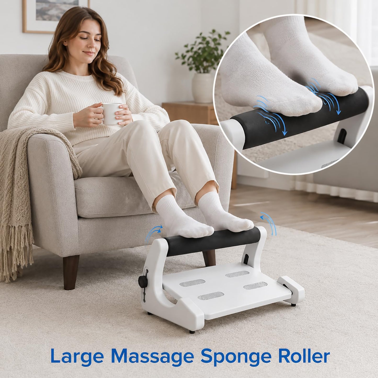 Ecloom Non-Slip Desk Foot Rest 2 Massage Modes Foot Roller Textured Surface