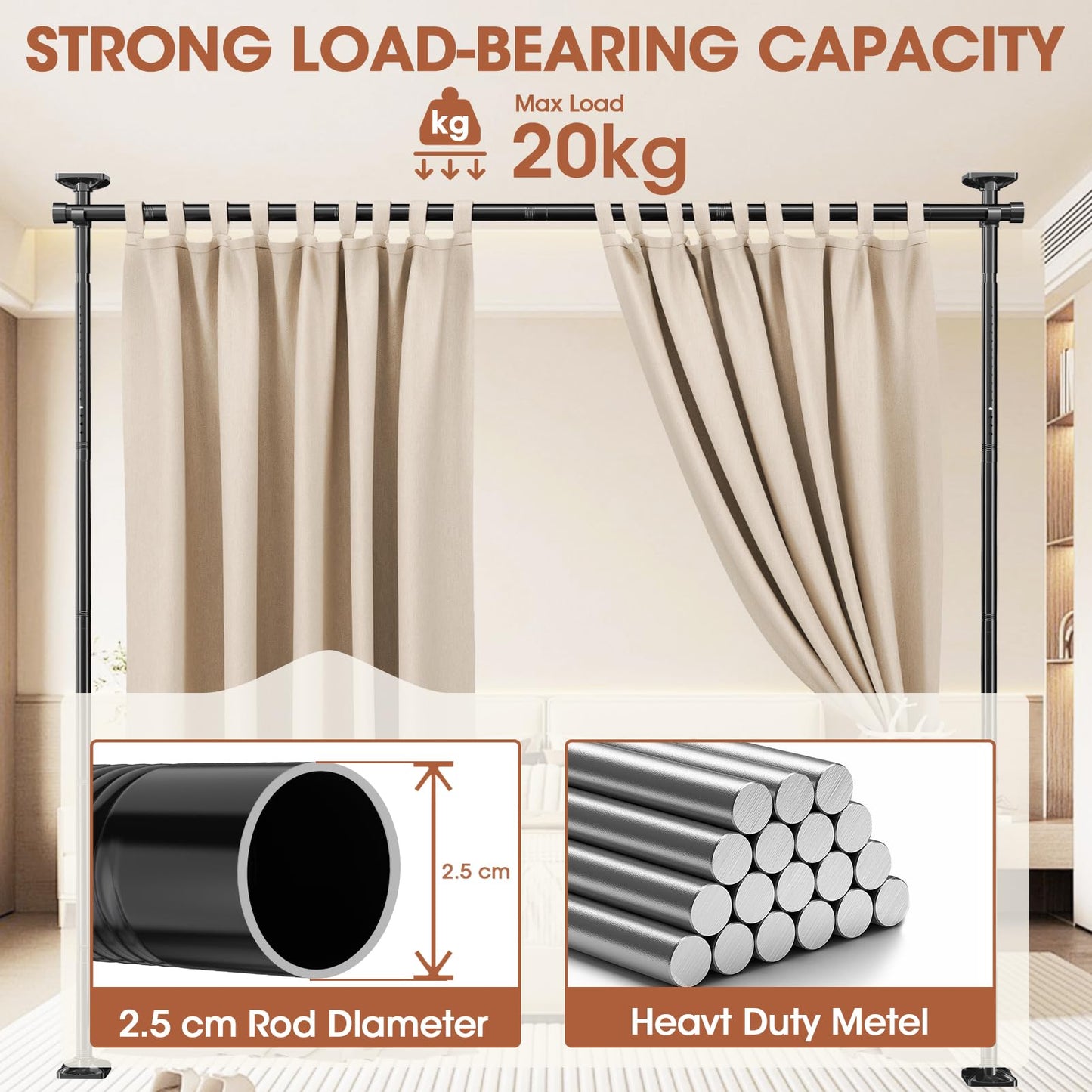 Room Divider No Drilling Curtain Rod Wall Divider for Room Separation