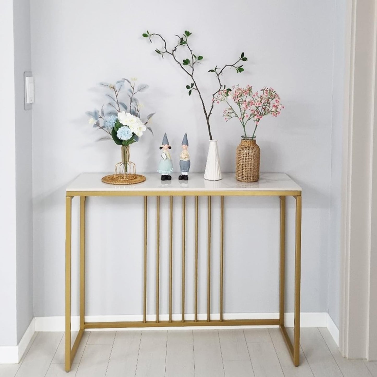 FATIVO 100cm Gold Console Table, Sintered Stone Marble Top Sofa Back Table