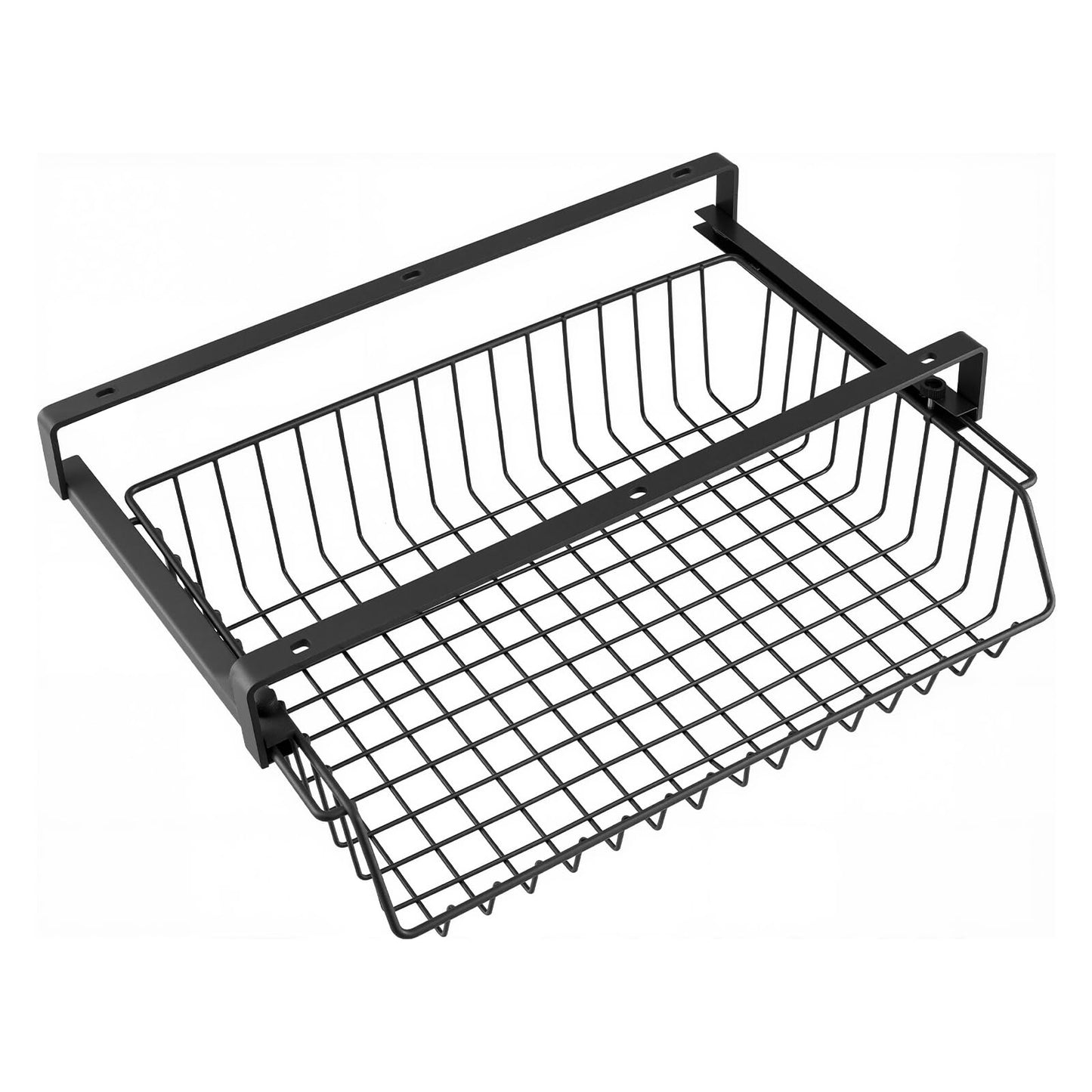 FUNSUEI No-Drill Under Desk Storage Basket, Black Slide-Out Self Adhesive Drawer, Metal Storage Basket for Office, Home, 37× 23.5 ×11 cm