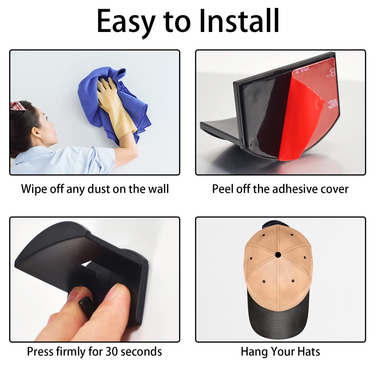 10 Pack Adhesive Hat Holder Cap Hook for Wall Mount No Drilling Hat Rack