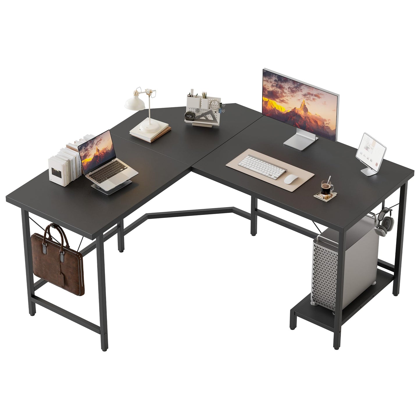 Mericonia L Shaped Desk, Diamond Design for Socket, 120x110cm, Black