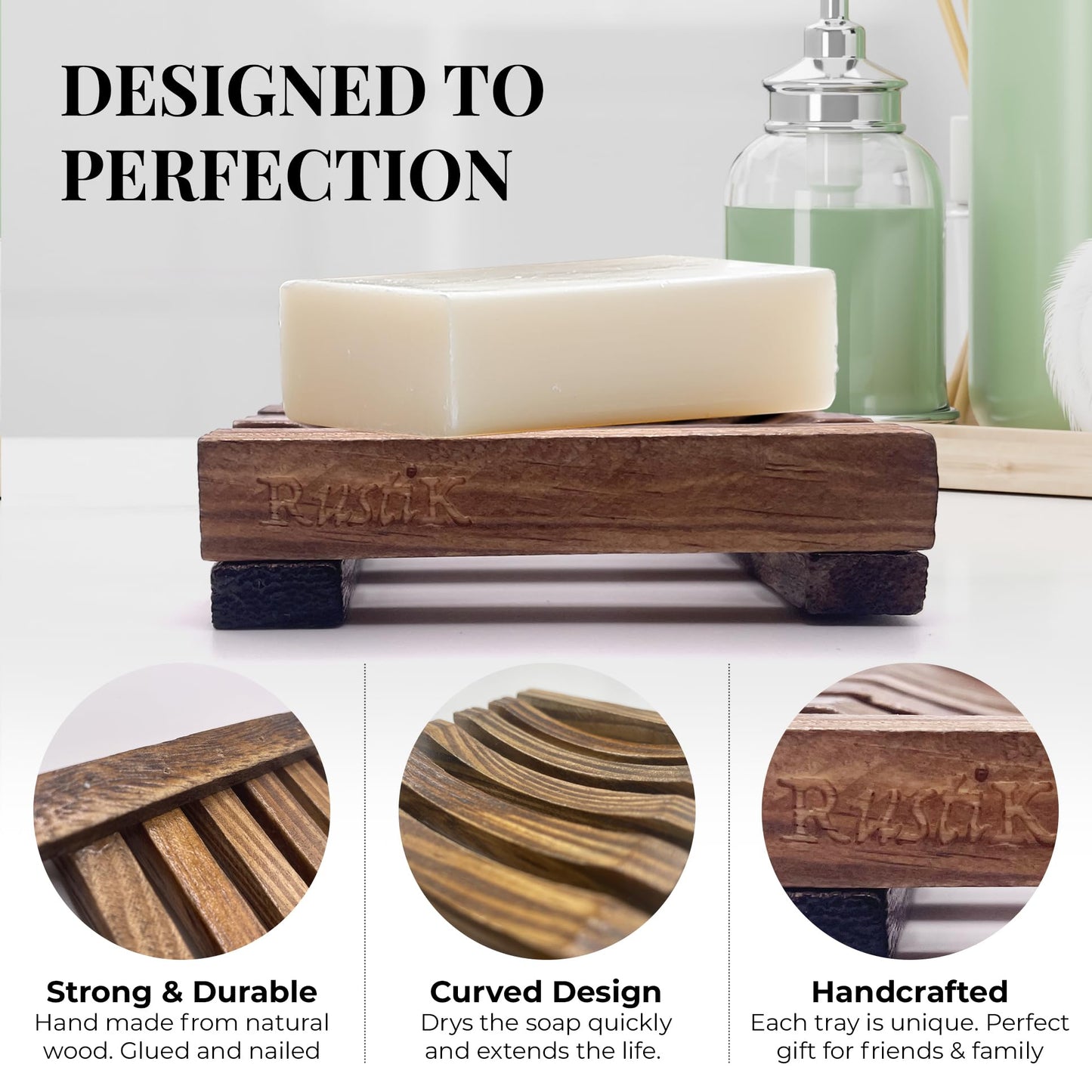 Wooden Soap Dish/Tray By RustiK, Handmade, Eco Friendly, Natural, Woodcrafted For Kitchen, Bathroom, Shower.