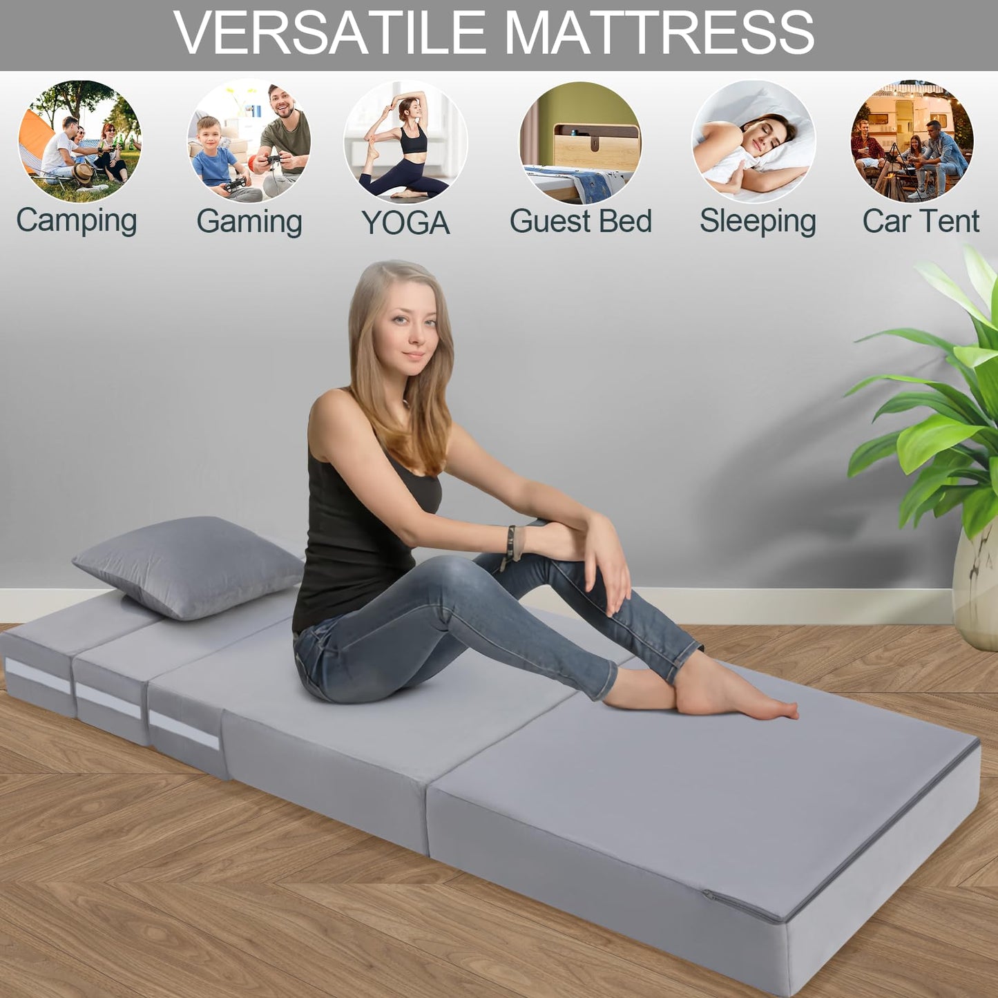 MeMoreCool Folding Floor Mattress Single, Fold Out Sofa Chair, Grey