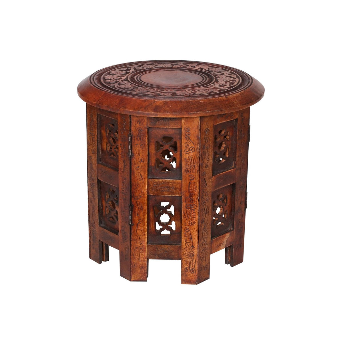 topfurnishing Beautiful Round Hand Carved Indian Shesham Wooden Coffee Table Side Mahogany,Small 12"x12"x12" 30.5cm
